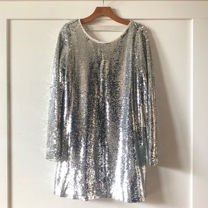 silver Sequin mini dress long sleeve size L
